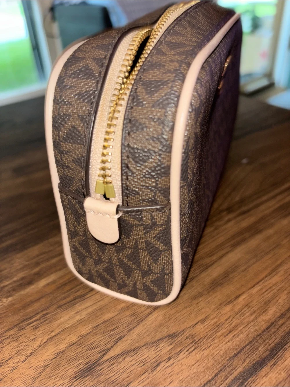 Michael Kors Brown with Pink Trim Signature Toiletry Pouch